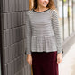 Women's Modest Black Stripe and Lace Peplum Top