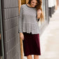 Women's Modest Black Stripe and Lace Peplum Top