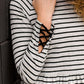 Women's Modest Black Stripe and Lace Peplum Top