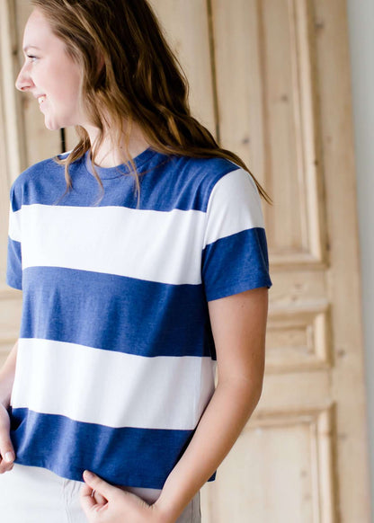 blue and white stripe z supply tee