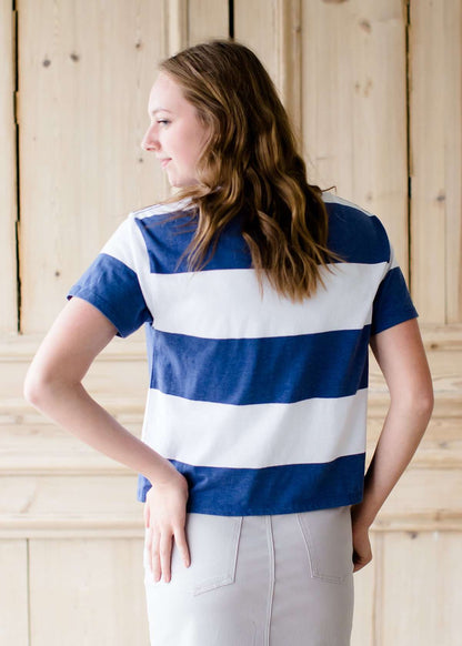 blue and white stripe z supply tee