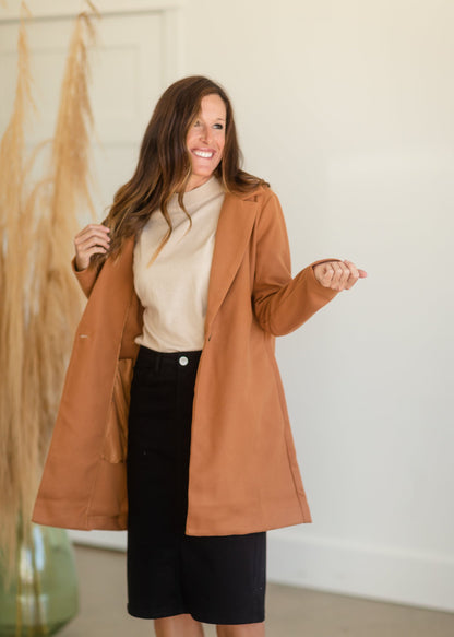 Collared Button Front Camel Jacket Tops Staccato