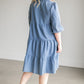 Collared Denim Tiered Midi Shirt Dress Dresses