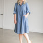 Collared Denim Tiered Midi Shirt Dress Dresses