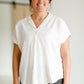 Collared V-Neck Rolled Sleeve Top Shirt Thread & Supply