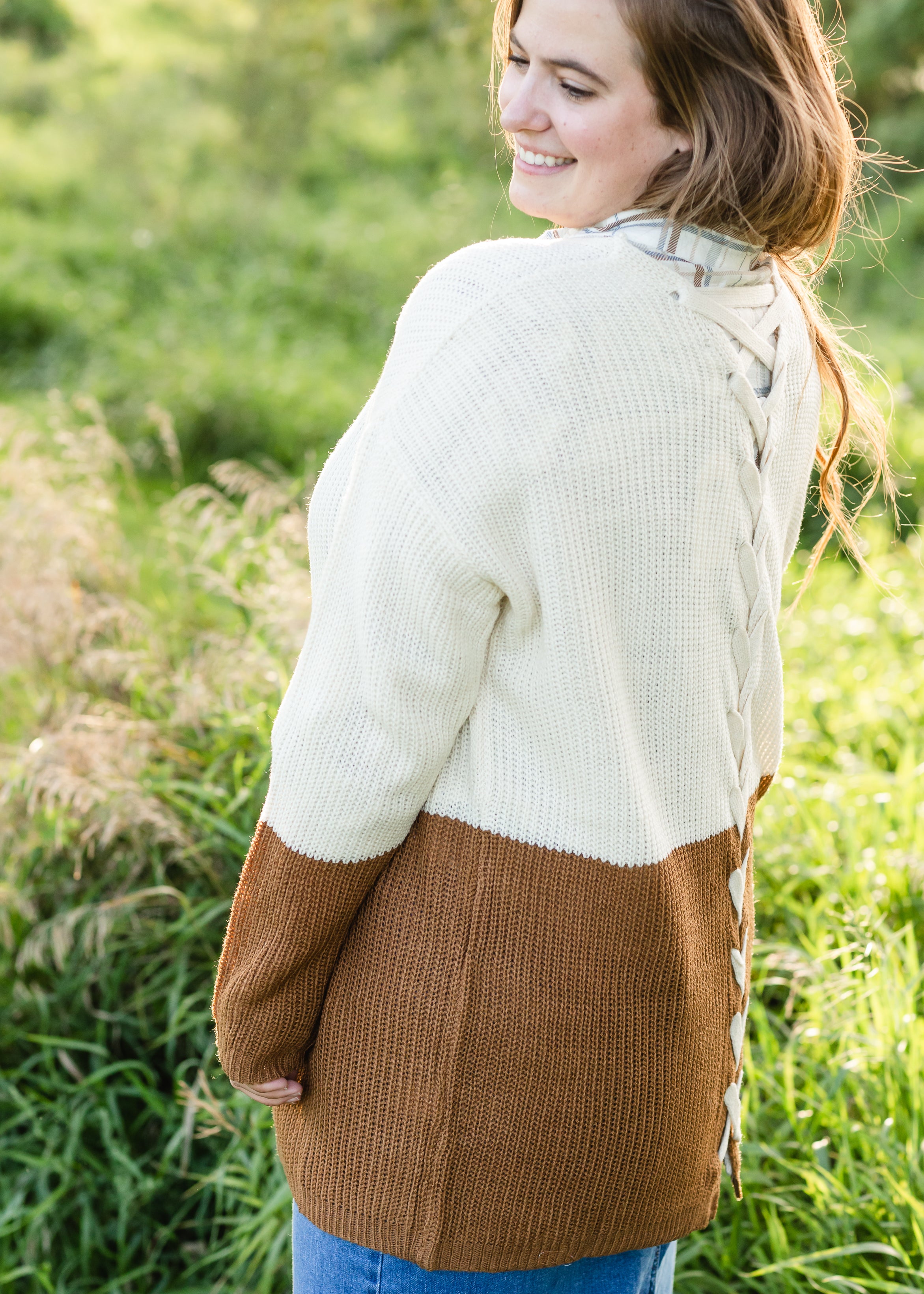 Color Block Crochet Cardigan W Braided Back FINAL SALE