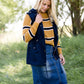 mustard color block boxy knit sweater