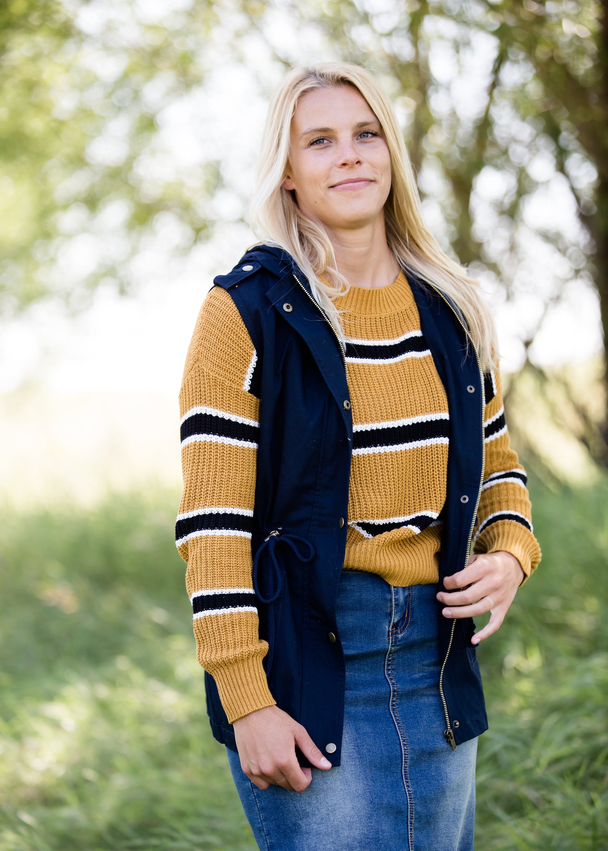 mustard color block boxy knit sweater