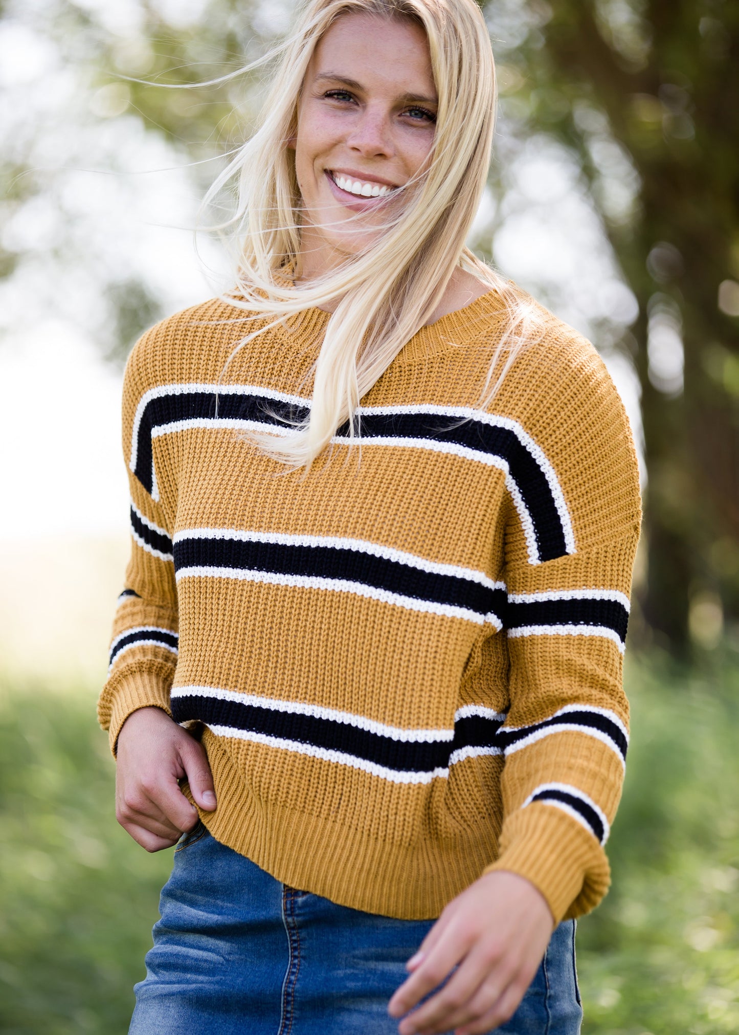 mustard color block boxy knit sweater