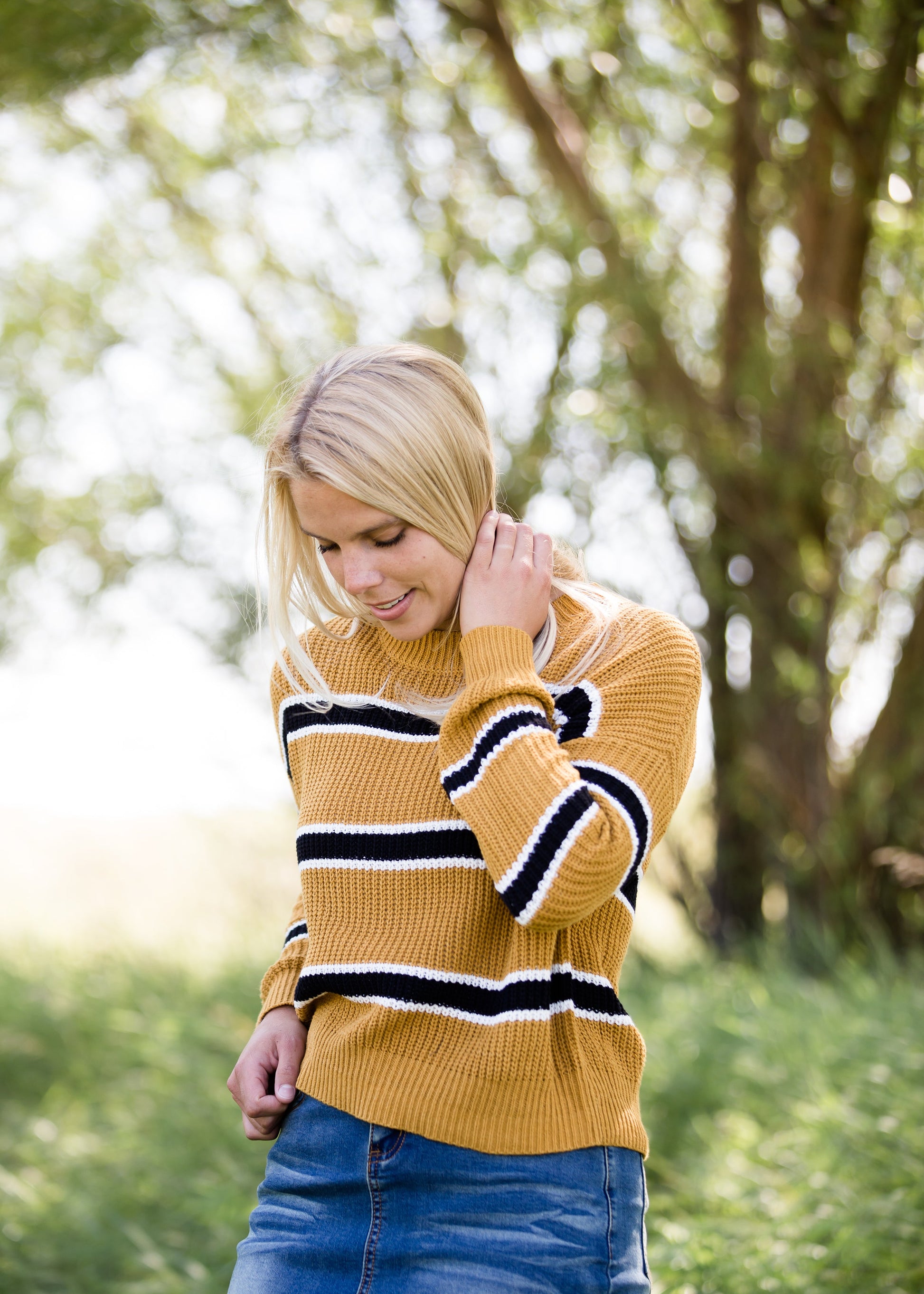 mustard color block boxy knit sweater