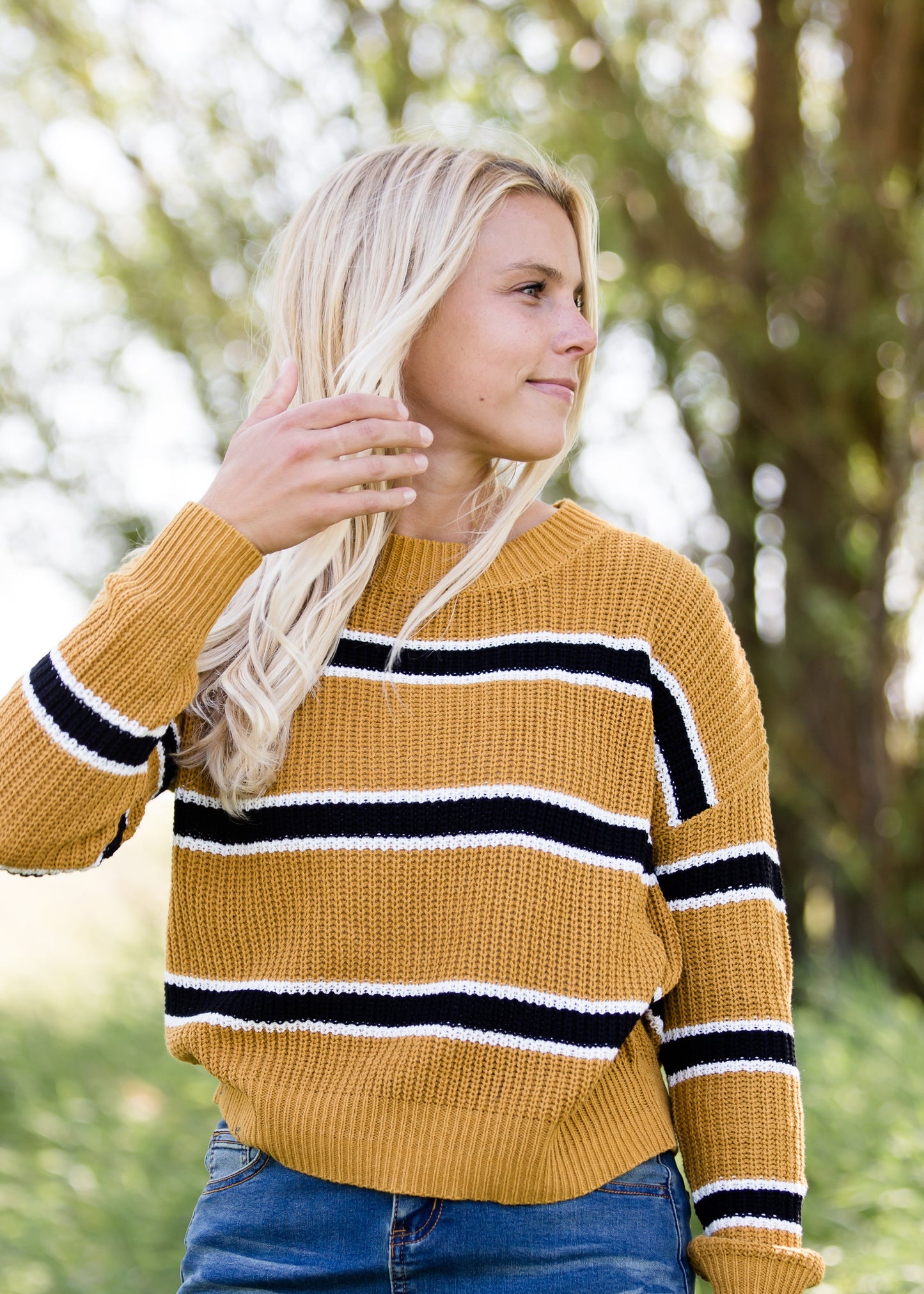mustard color block boxy knit sweater