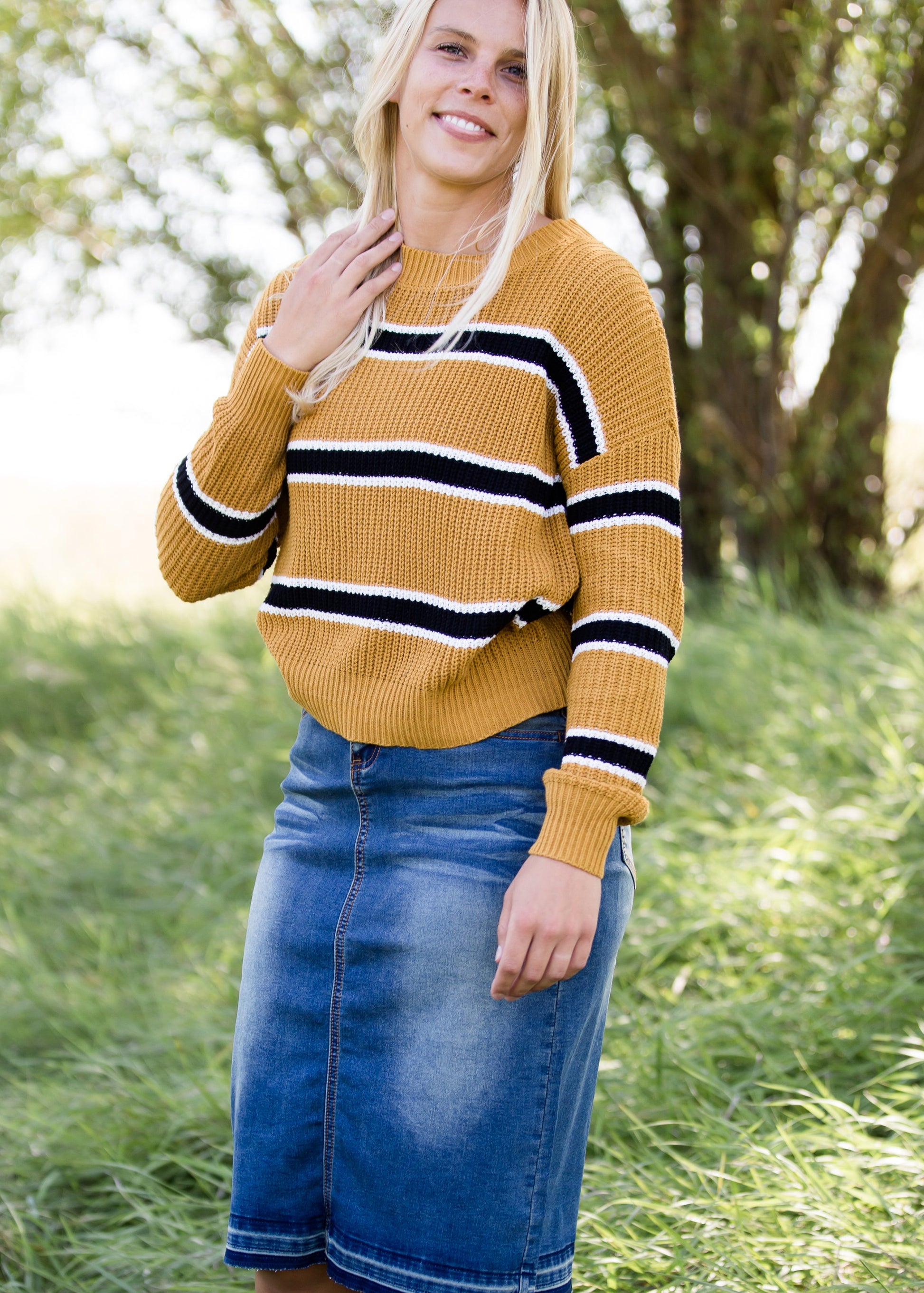 mustard color block boxy knit sweater