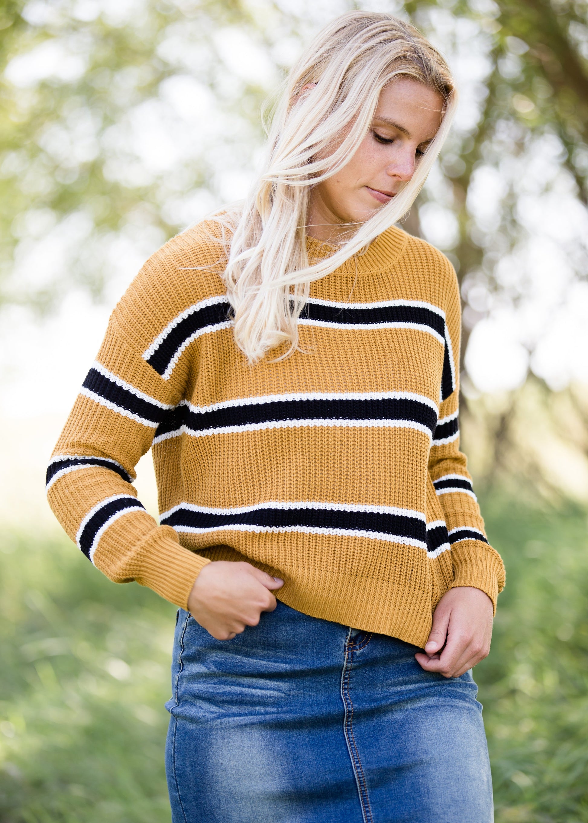 mustard color block boxy knit sweater