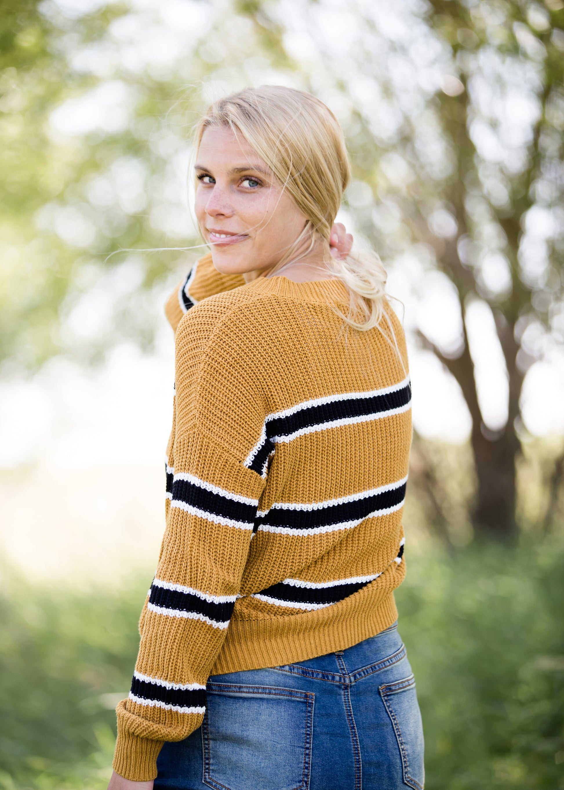 mustard color block boxy knit sweater
