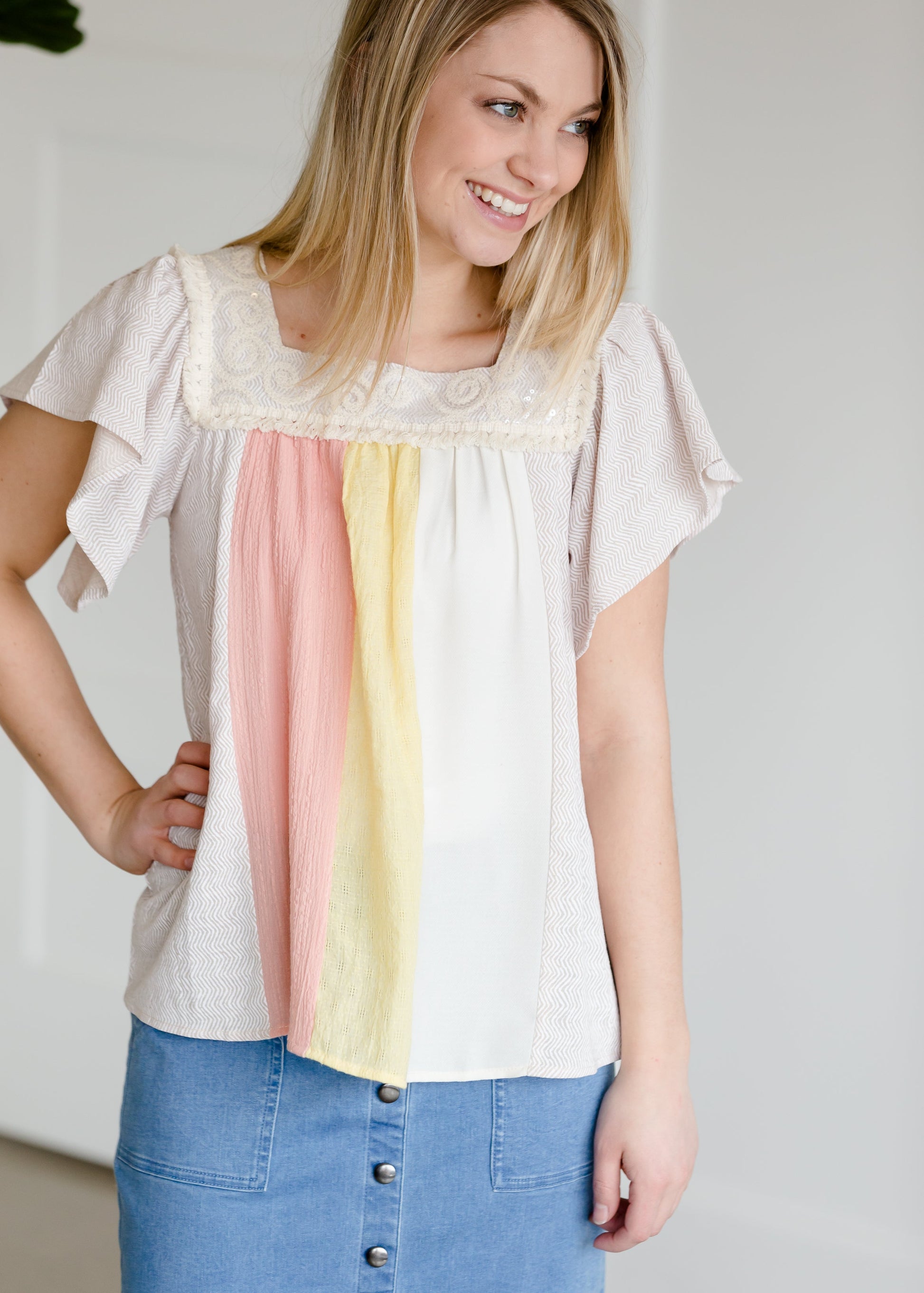 Color Block Mixed Media Top - FINAL SALE Tops