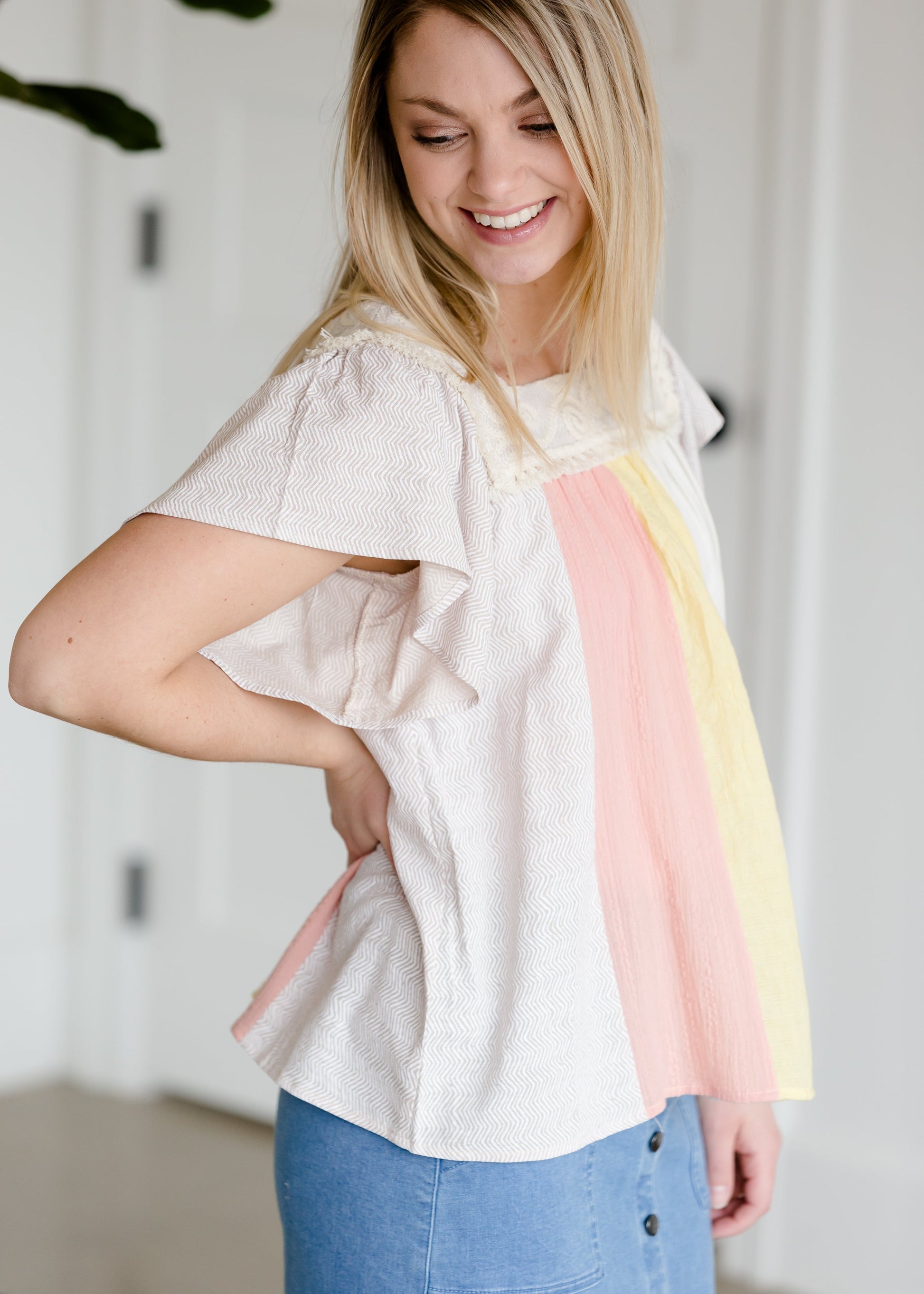 Color Block Mixed Media Top - FINAL SALE Tops