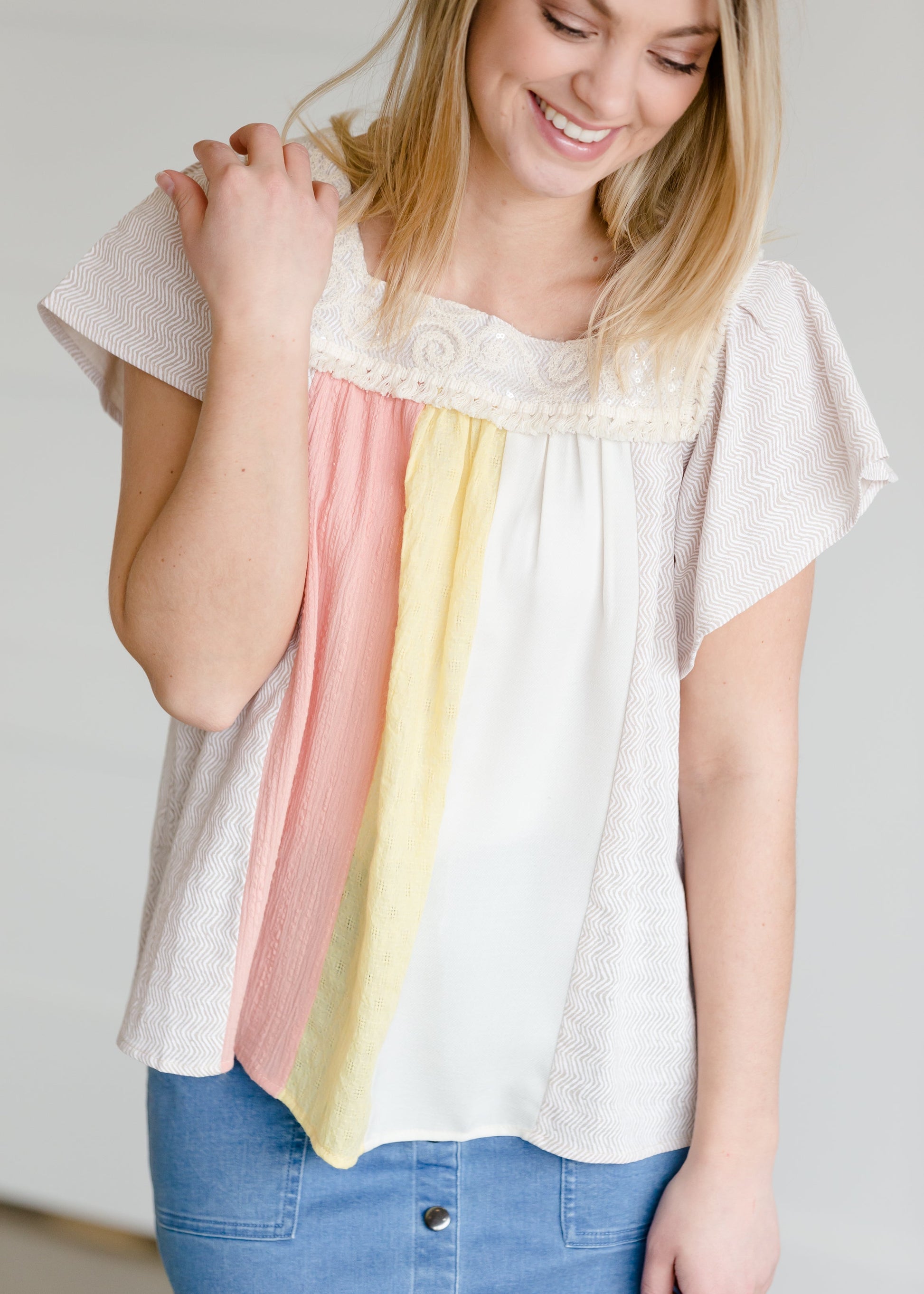Color Block Mixed Media Top - FINAL SALE Tops