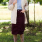cable knit cream and violet open front sweater