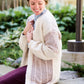 cable knit cream and violet open front sweater