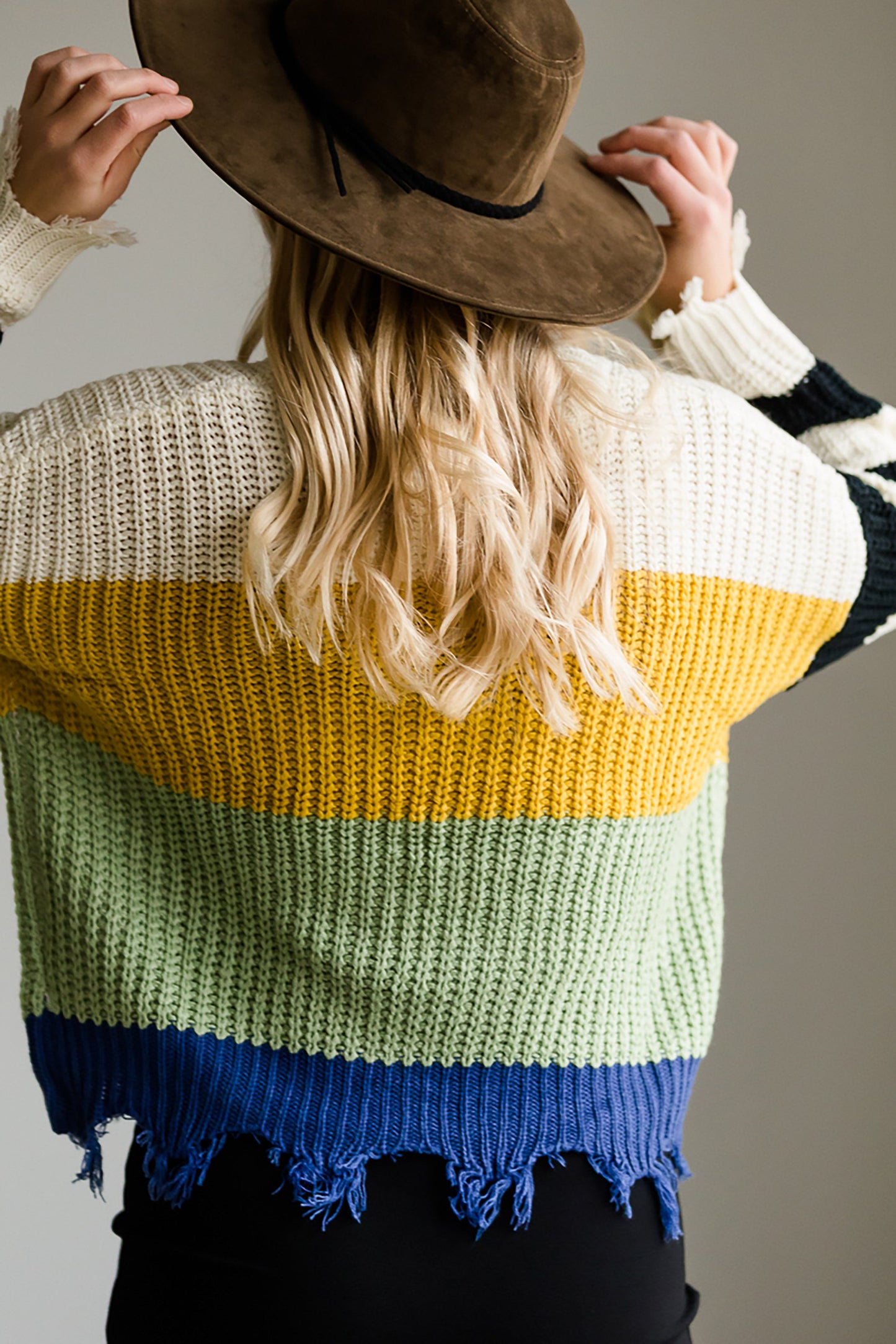 Color Block Slouch Raw Hem Sweater - FINAL SALE Tops