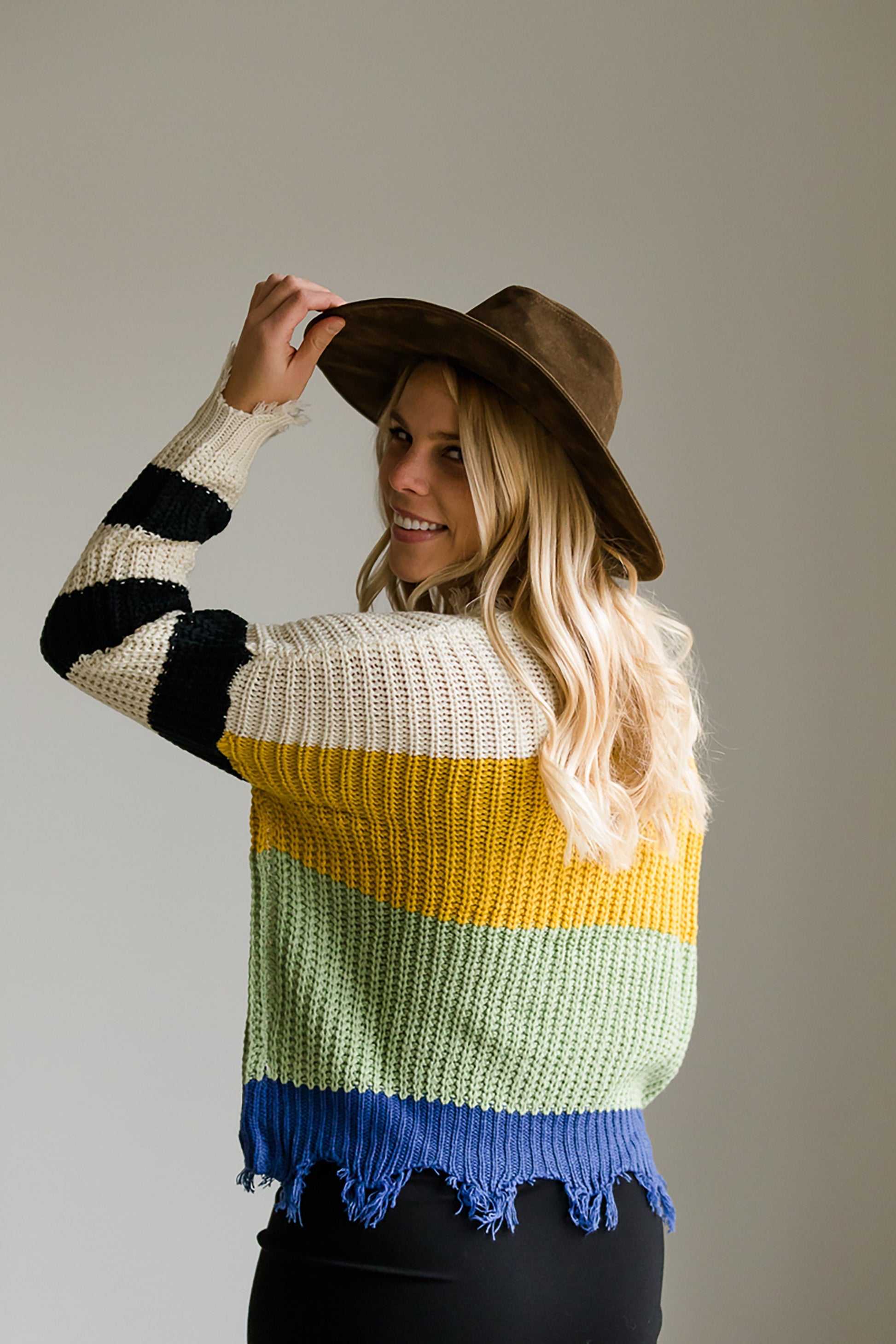 Color Block Slouch Raw Hem Sweater - FINAL SALE Tops