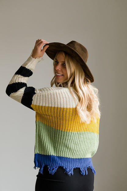 Color Block Slouch Raw Hem Sweater - FINAL SALE Tops