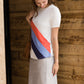 color block blue and orange striped top