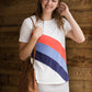 color block blue and orange striped top