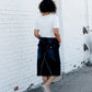 color block blue and orange striped top