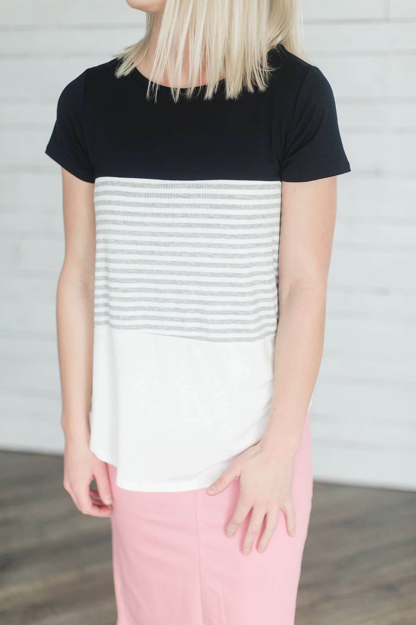 Color Block Striped Tee Tops