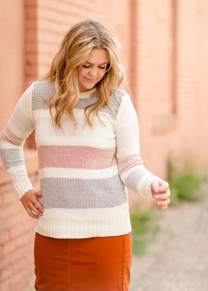 Color Block Textured Sweater Tops Staccato
