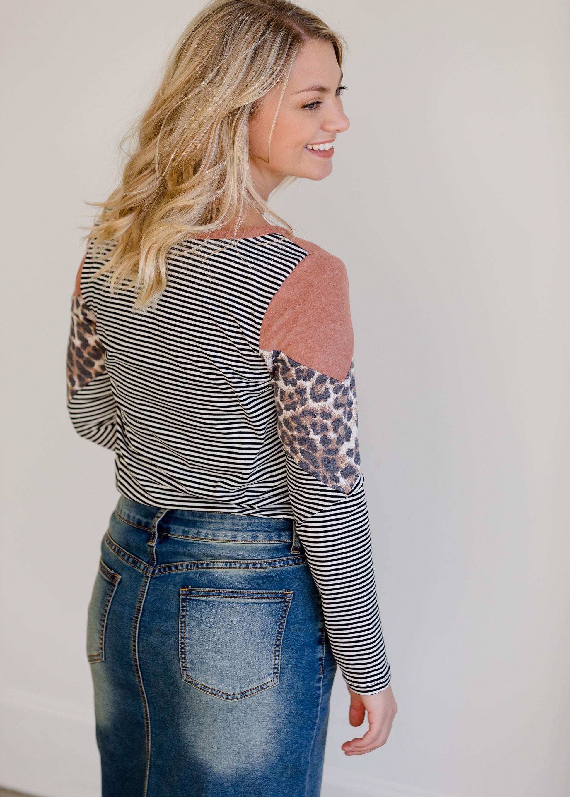 Colorblock Crewneck Animal Print Knit Top - FINAL SALE Tops