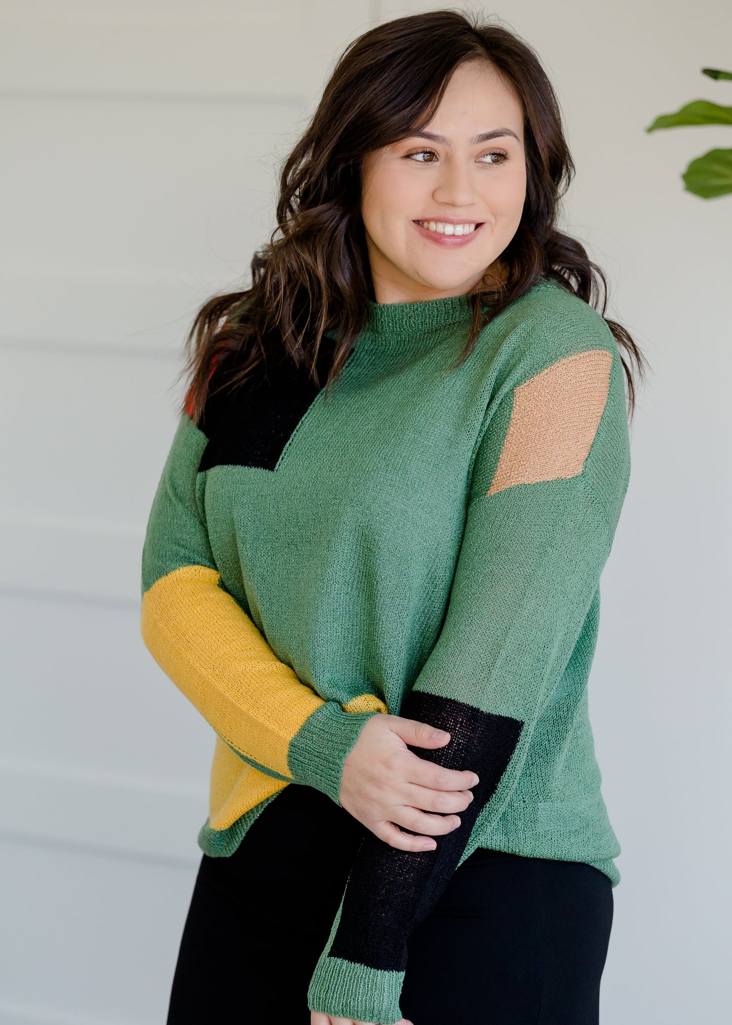 Colorblock Green Patch Sweater - FINAL SALE Tops