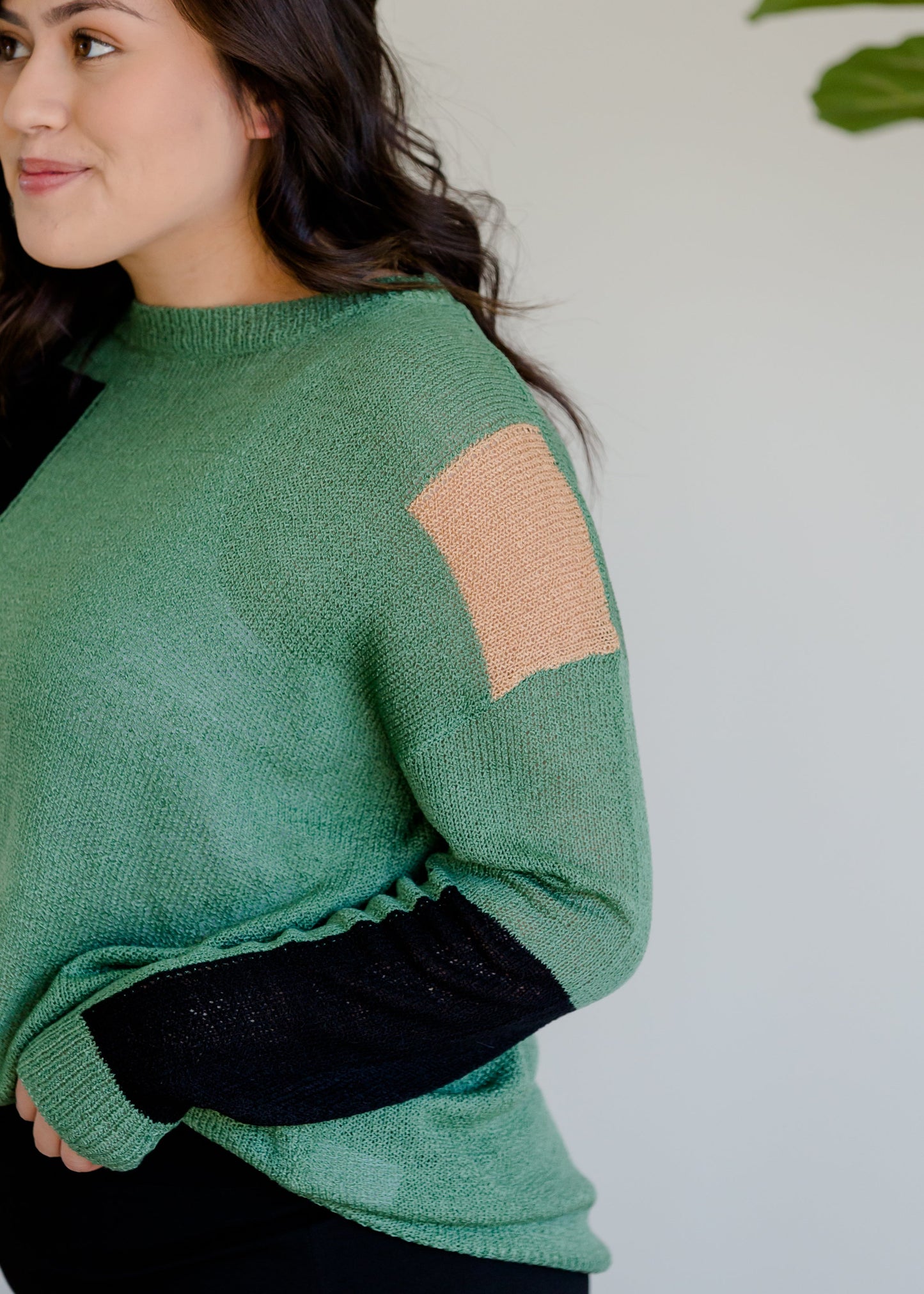 Colorblock Green Patch Sweater - FINAL SALE Tops