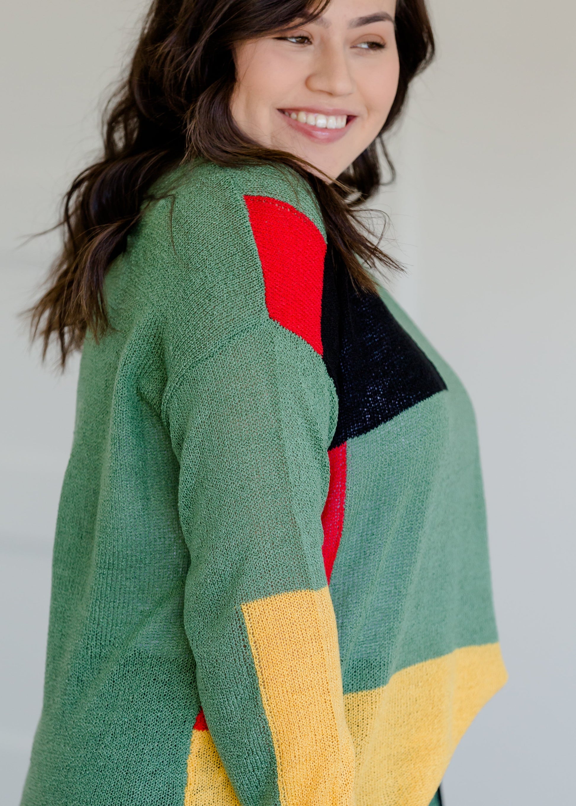 Colorblock Green Patch Sweater - FINAL SALE Tops