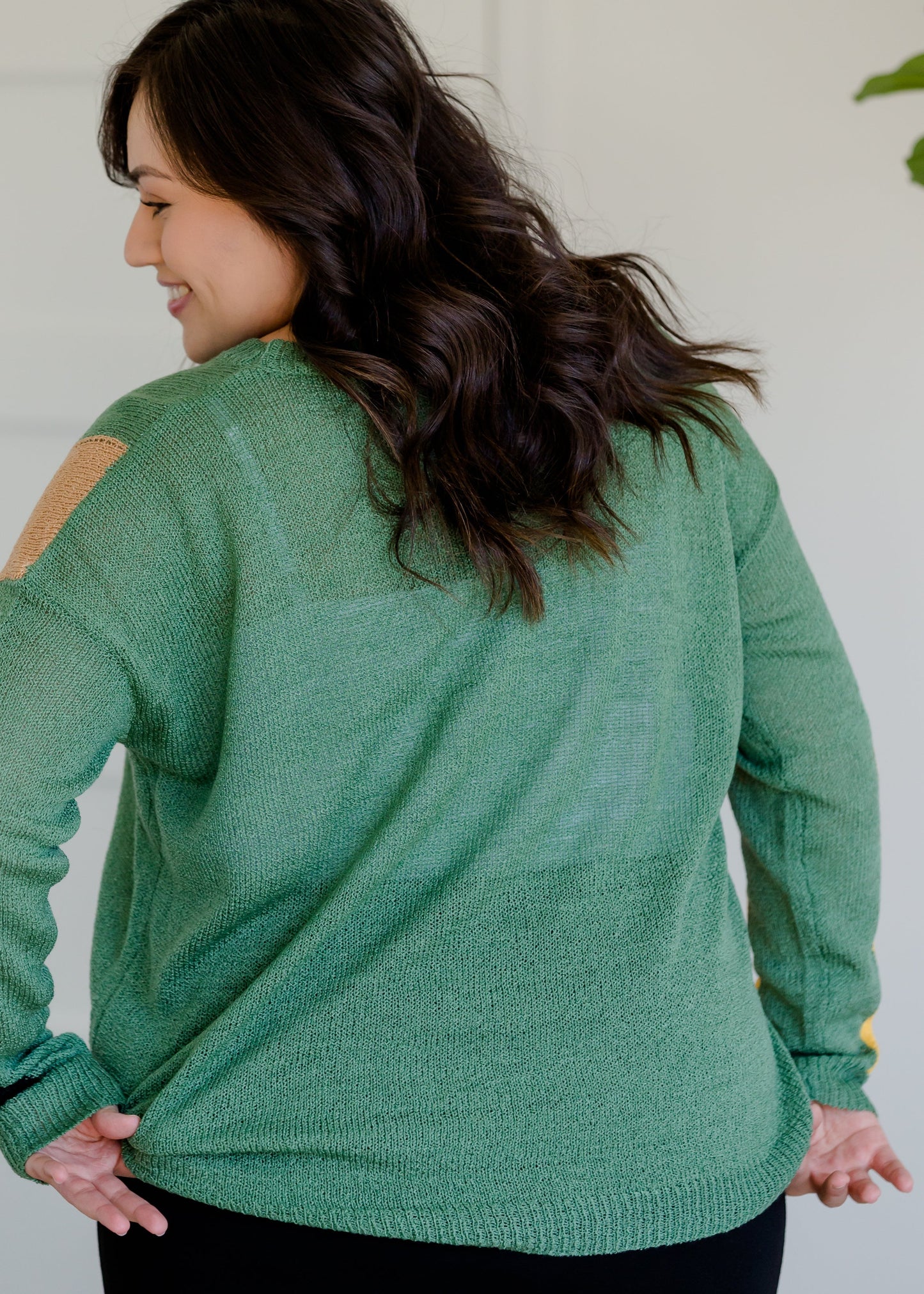 Colorblock Green Patch Sweater - FINAL SALE Tops