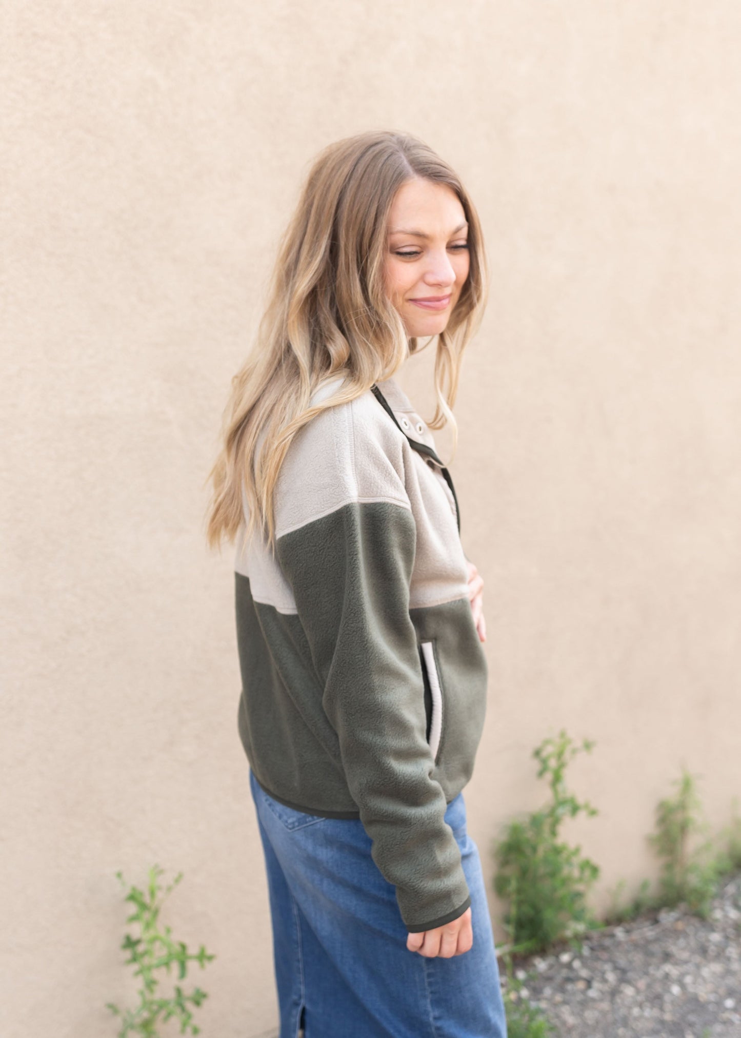 Colorblock Khaki + Olive Button Up Jacket Tops