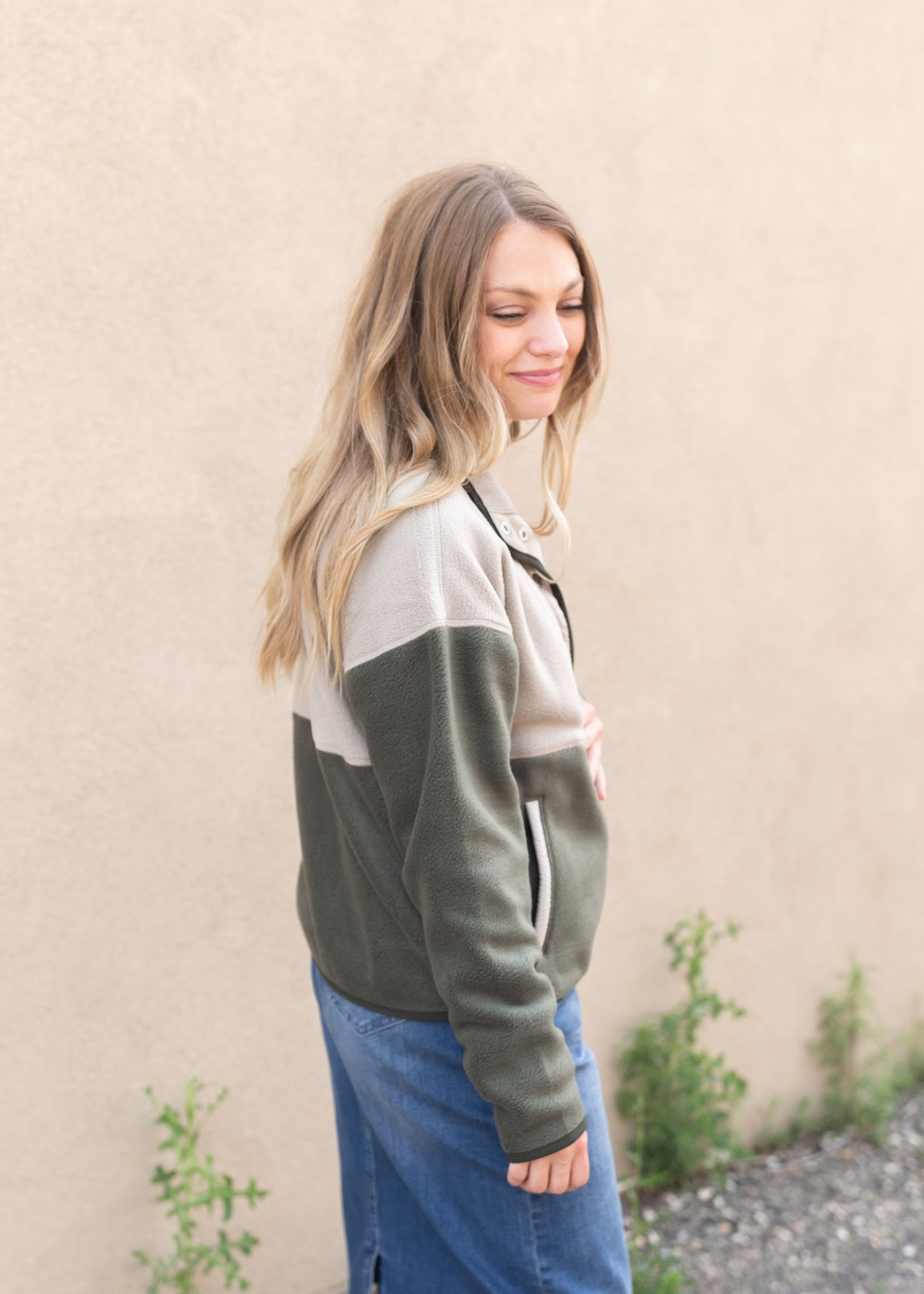 Colorblock Khaki + Olive Button Up Jacket Tops