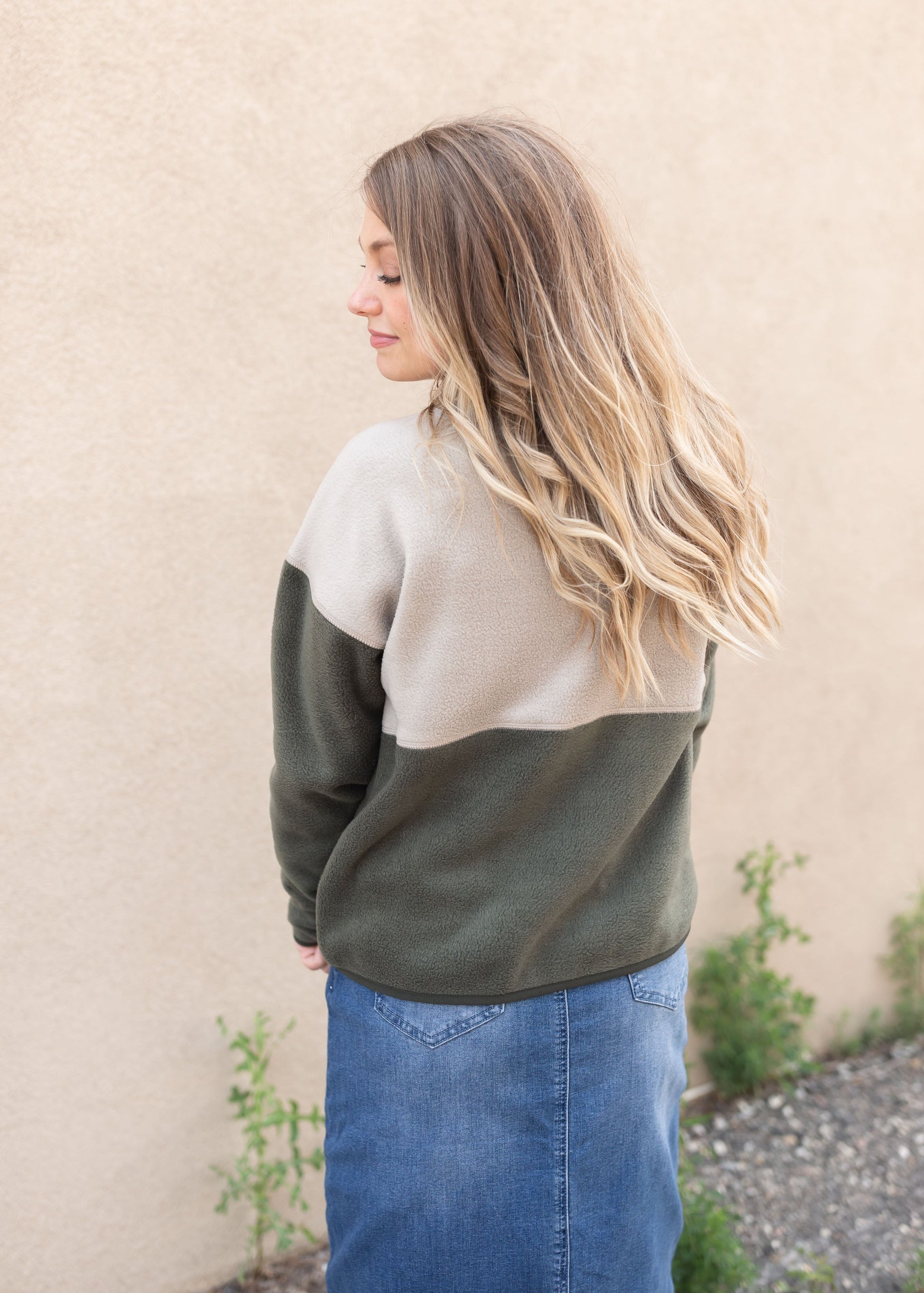 Colorblock Khaki + Olive Button Up Jacket Tops