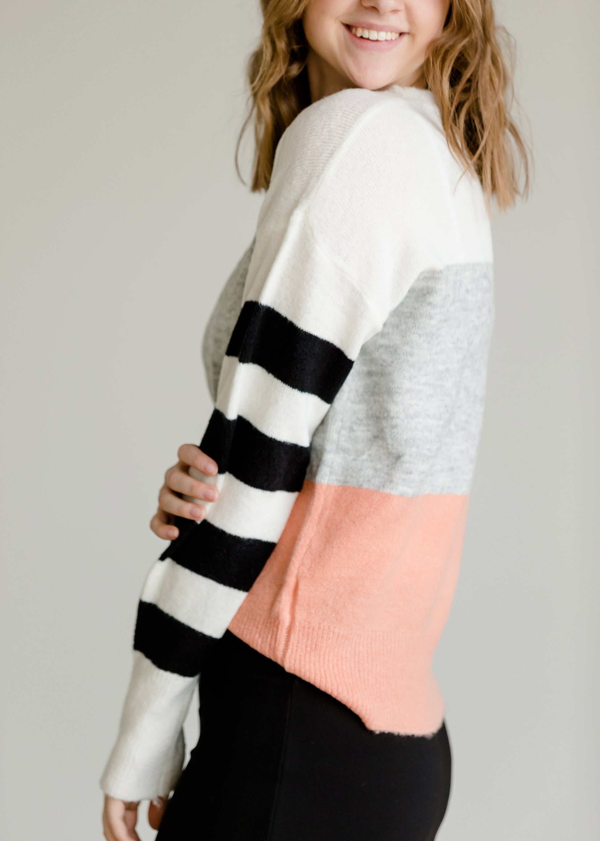 Colorblock Striped Knit Sweater-FINAL SALE Tops