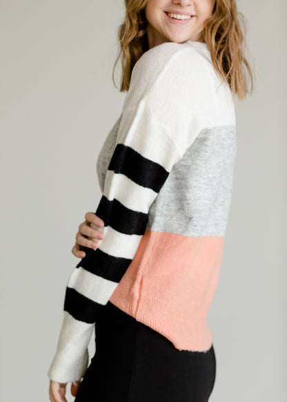 Colorblock Striped Knit Sweater-FINAL SALE Tops