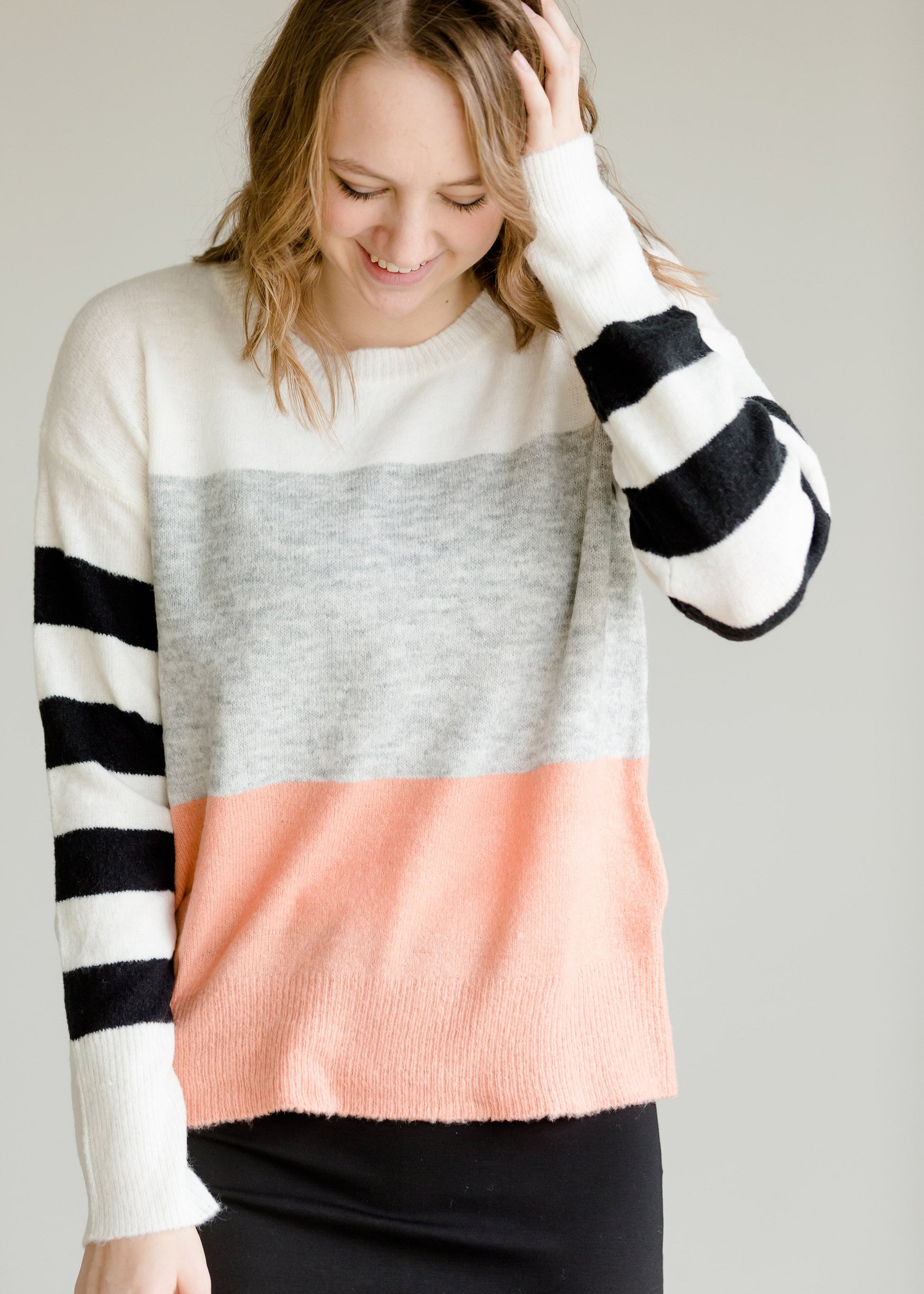 Colorblock Striped Knit Sweater-FINAL SALE Tops