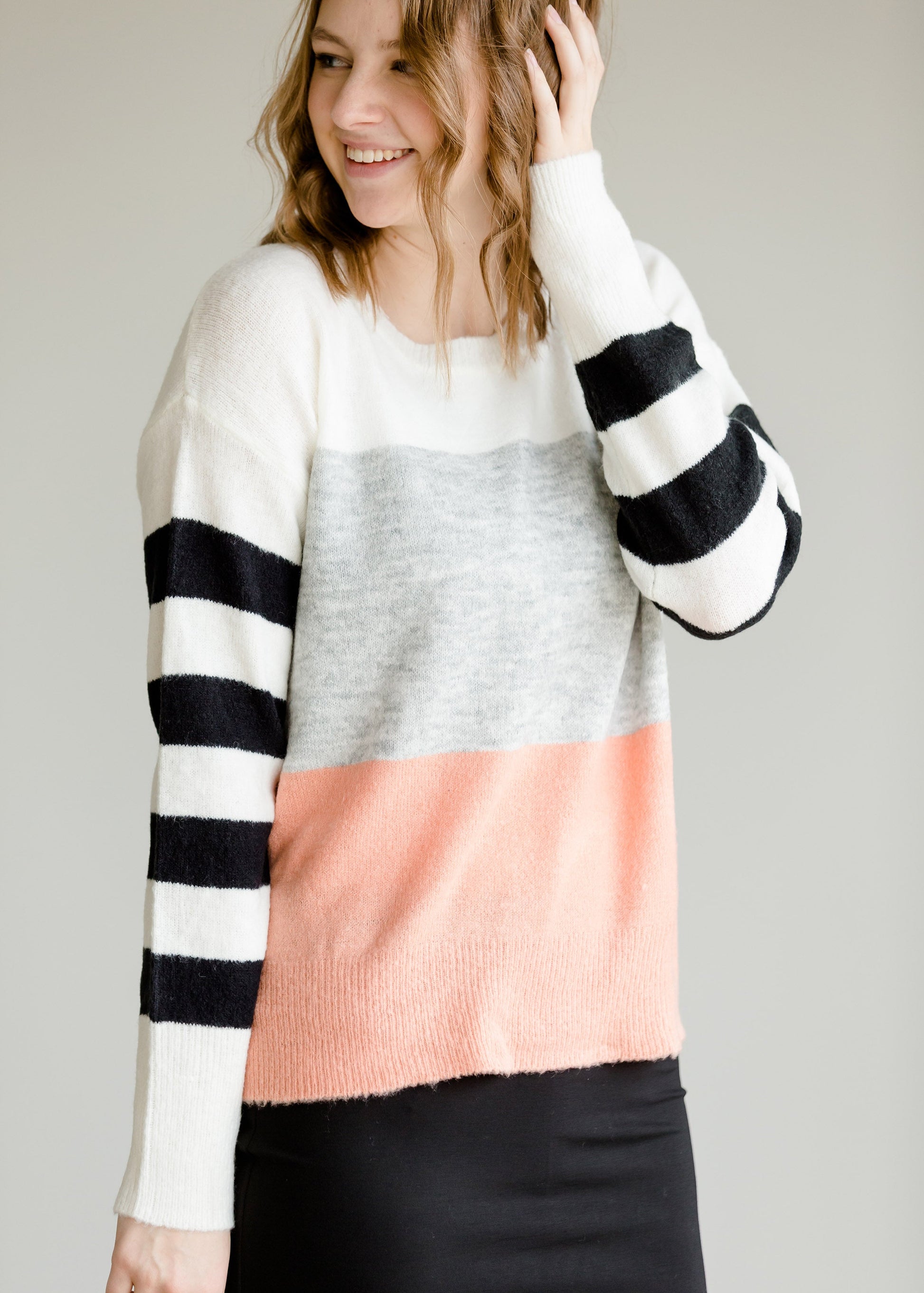 Colorblock Striped Knit Sweater-FINAL SALE Tops