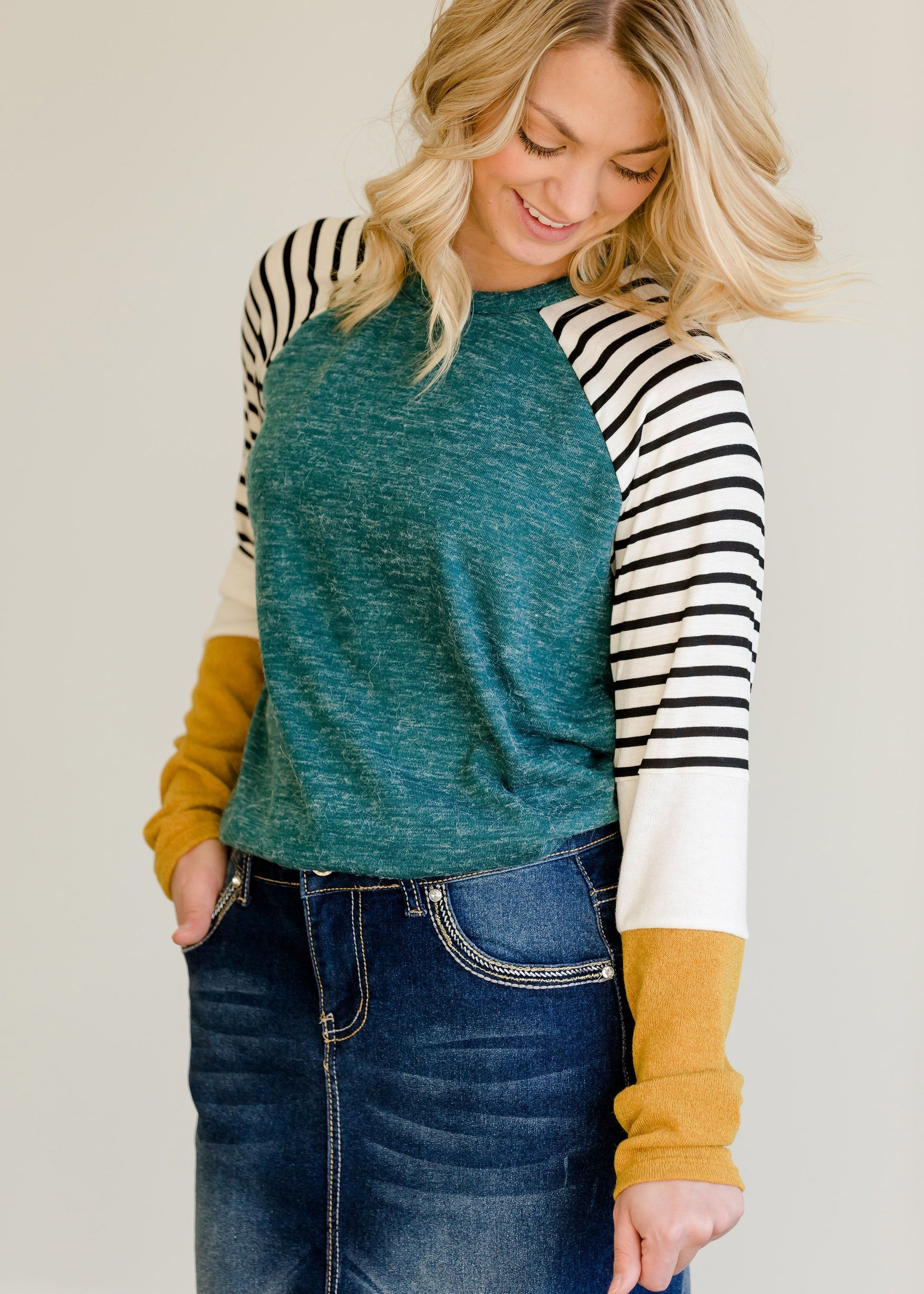 Colorblock Striped Raglan Top - FINAL SALE Tops