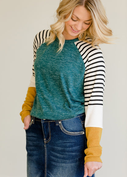 Colorblock Striped Raglan Top - FINAL SALE Tops