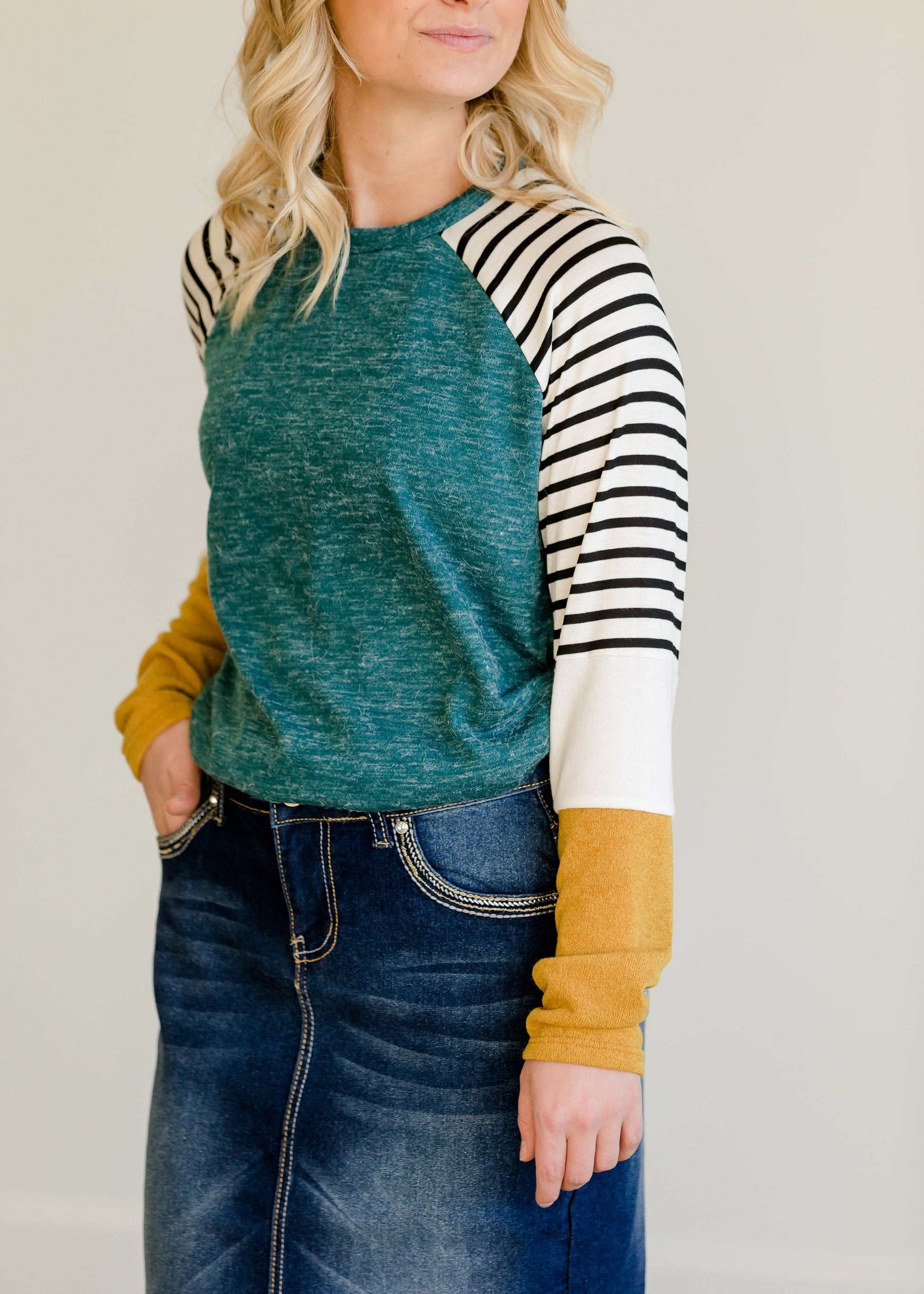 Colorblock Striped Raglan Top - FINAL SALE Tops