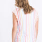 modest vertical rainbow striped ruffle layering tee