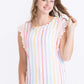 modest vertical rainbow striped ruffle layering tee