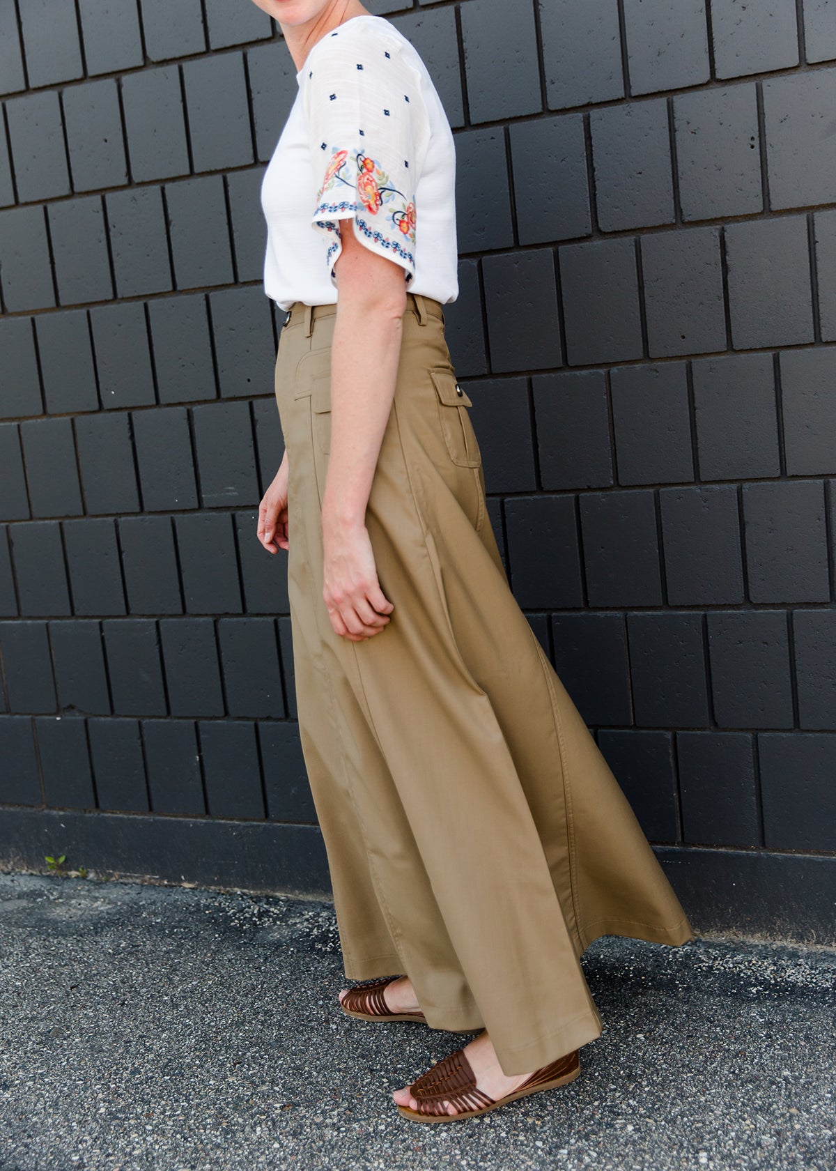 khaki a-line long skirt