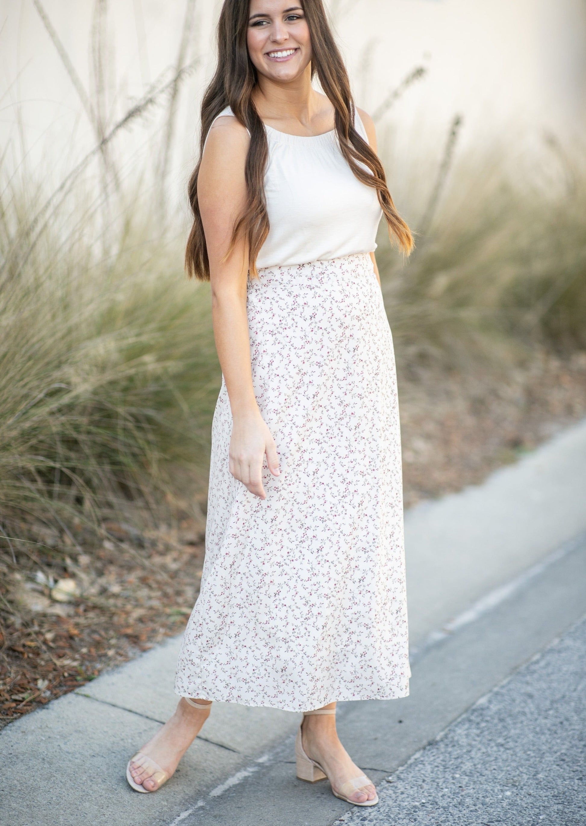 Coming Soon! Braylyn Floral Midi Skirt Skirts Ivory / XS